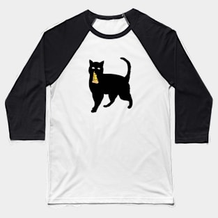 Black Cat Stealing and Eating Pizza Funny Baseball T-Shirt